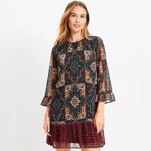 LOFT Size XL Metallic Clip Geo Flounce Mini Dress